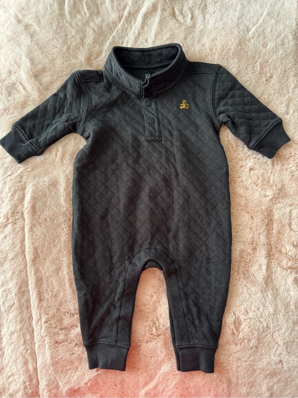 NWT Gap Baby Quilted One-piece Black Embroidered Bear Size 3-6 months